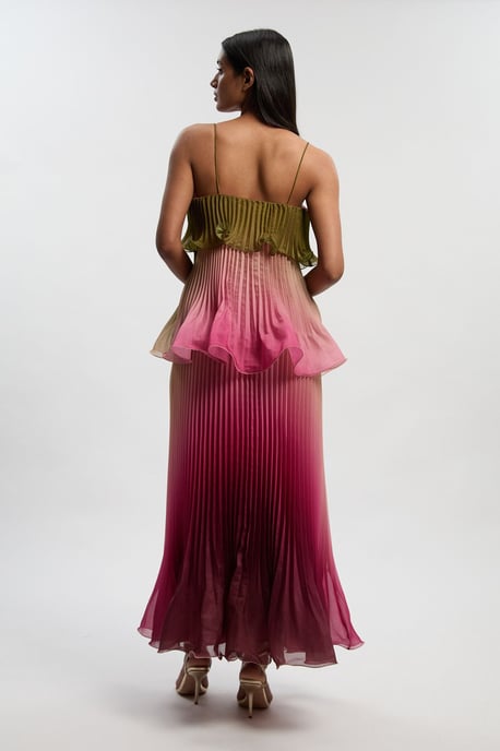 Pleated Slub Organdie Peplum Woven Maxi Dress - Image 4