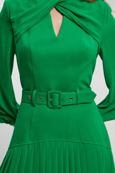 Ponte And Georgette Mix Balloon Sleeve Cut Out Detail Pleated Maxi Dress - Image 3