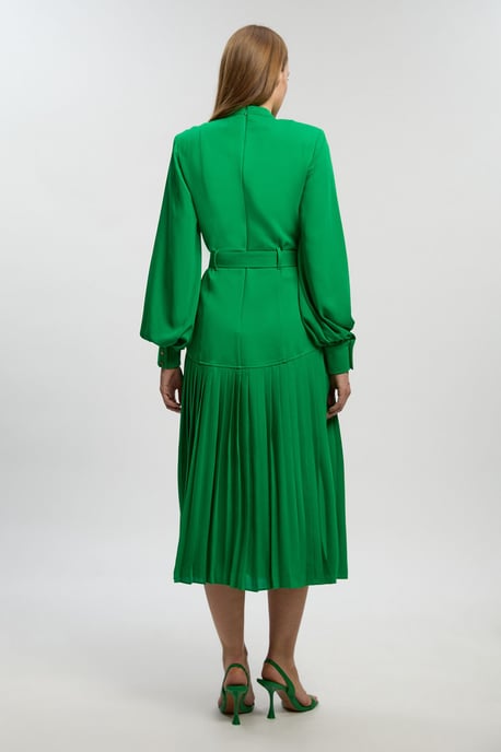 Ponte And Georgette Mix Balloon Sleeve Cut Out Detail Pleated Maxi Dress - Image 4