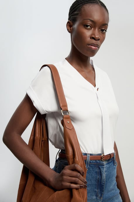 Jersey V Neck Tie Detail T - Shirt - Image 1