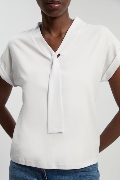 Jersey V Neck Tie Detail T - Shirt - Image 2