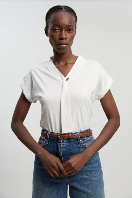 Jersey V Neck Tie Detail T - Shirt - Image 3