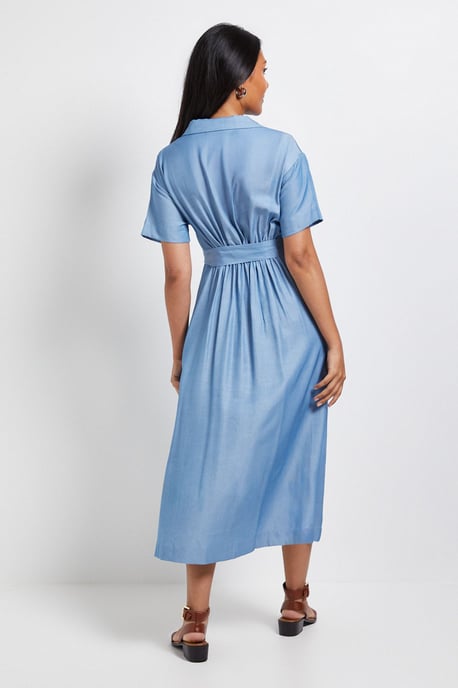 Petite Denim Look Zip Belted Midi Dress - Image 3