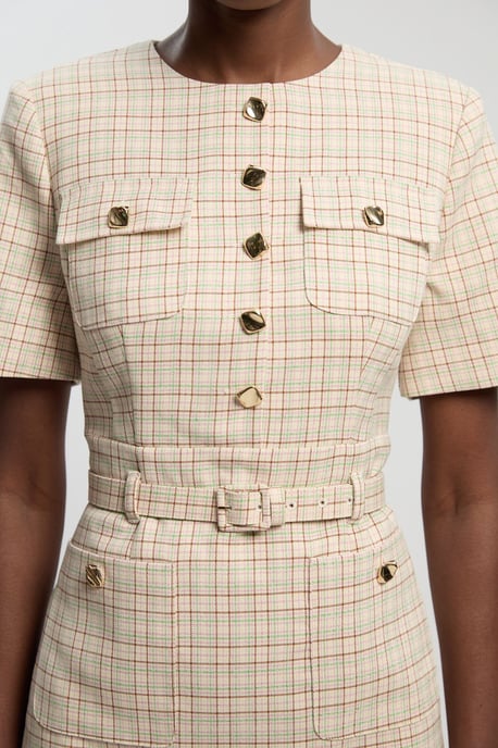 Tailored Check Belted Mini Dress - Image 3