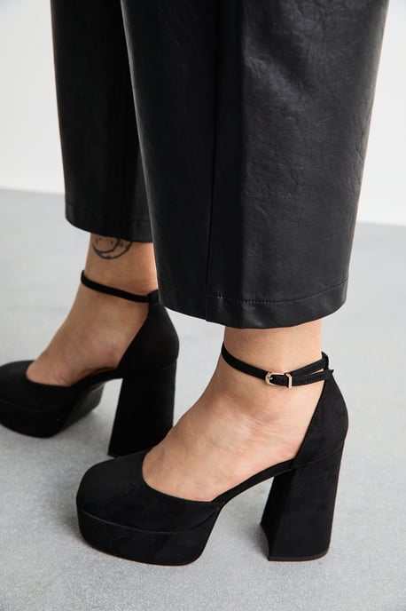 Faith: Cadence Faux Suede Closed Toe Chunky Platform Heeled Shoes - Image 4