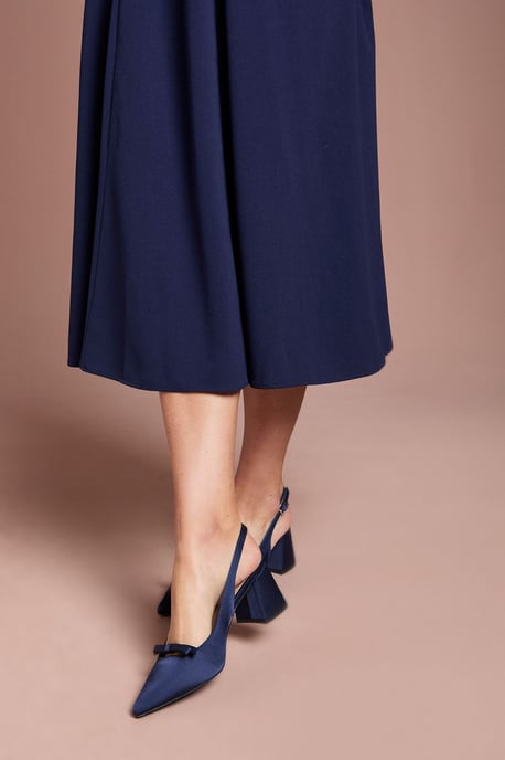 Riley Satin Bow Detail Slingback Medium Block Heel Court Shoes - Image 2