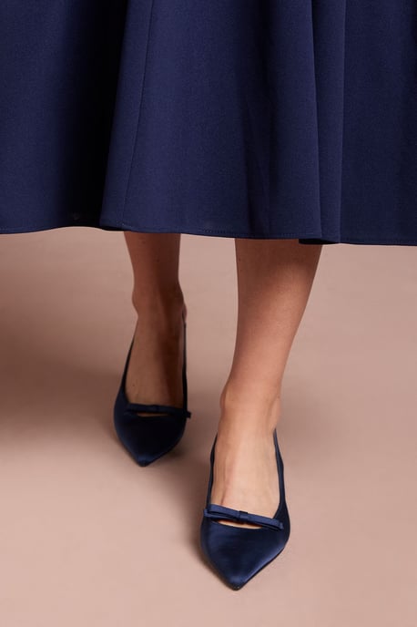 Riley Satin Bow Detail Slingback Medium Block Heel Court Shoes - Image 3