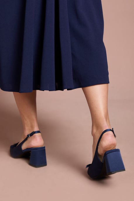 Riley Satin Bow Detail Slingback Medium Block Heel Court Shoes - Image 4