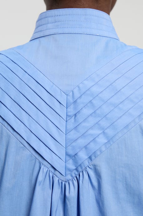 Cotton Pleated High Neck Balloon Sleeve Woven Blouse - Image 3