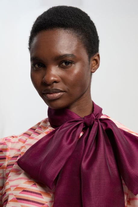 Geo Printed Organdie Pussybow Woven Blouse - Image 2