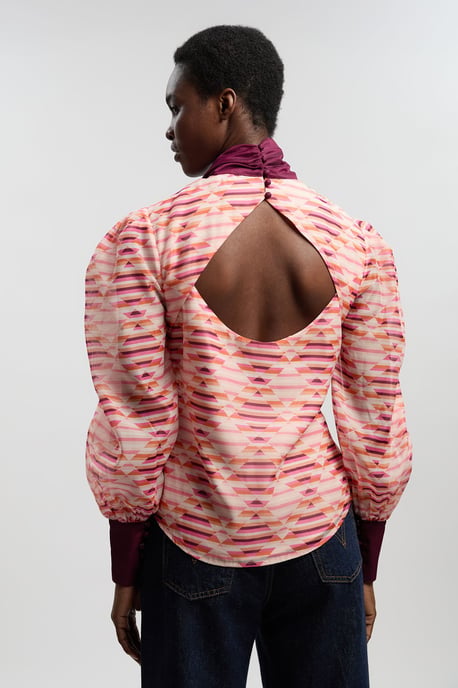Geo Printed Organdie Pussybow Woven Blouse - Image 4