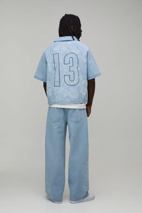 Floral Football Embroidered Denim Shirt - Image 2