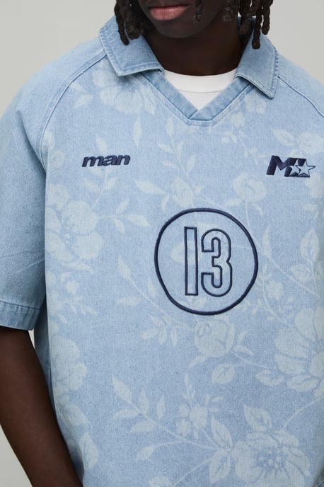 Floral Football Embroidered Denim Shirt - Image 3