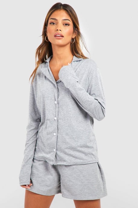 Jersey Long Sleeve Button Up Pyjama Shirt - Image 1