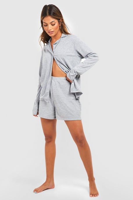 Jersey Long Sleeve Button Up Pyjama Shirt - Image 3