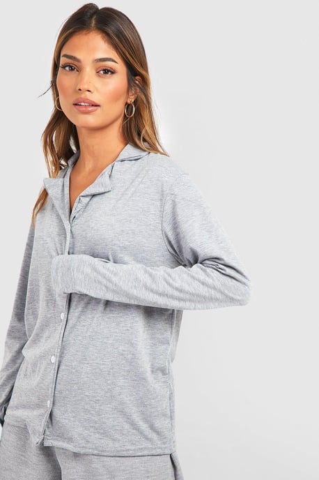 Jersey Long Sleeve Button Up Pyjama Shirt - Image 4