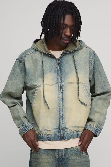 Washed Zip Through Co-Ord Denim Hoodie - Image 1
