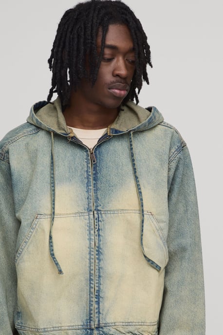 Washed Zip Through Co-Ord Denim Hoodie - Image 2
