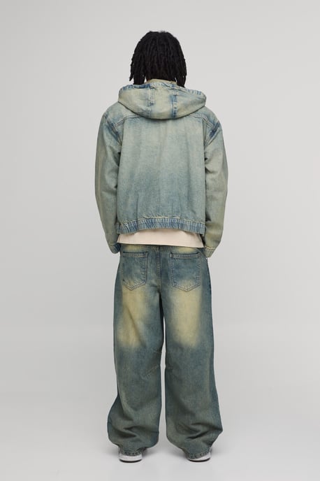 Washed Zip Through Co-Ord Denim Hoodie - Image 3