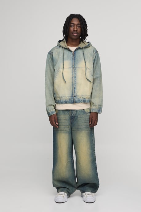 Washed Zip Through Co-Ord Denim Hoodie - Image 4