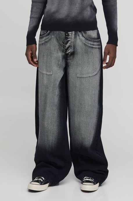 Baggy Rigid Bleach Washed Denim Jeans - Image 1