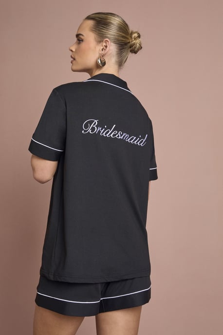 Bridal 'Bridesmaid' Jersey Embroidered Short Sleeve Shirt & Short Pyjama Set - Image 1
