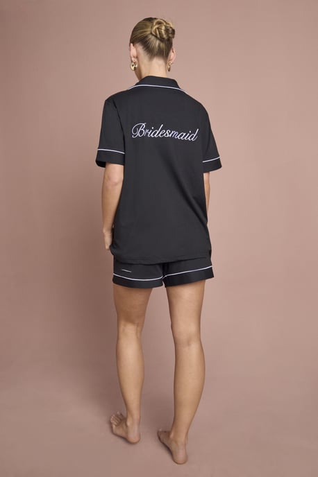 Bridal 'Bridesmaid' Jersey Embroidered Short Sleeve Shirt & Short Pyjama Set - Image 3