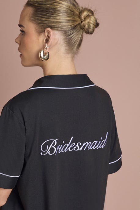 Bridal 'Bridesmaid' Jersey Embroidered Short Sleeve Shirt & Short Pyjama Set - Image 4