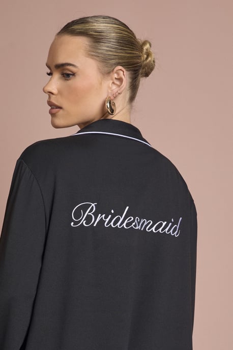 Bridal 'Bridesmaid' Jersey Embroidered Long Sleeve Shirt & Trousers Pyjama Set - Image 4
