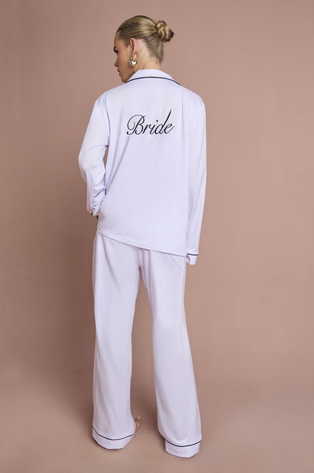 Bridal 'Bride' Jersey Embroidered Long Sleeve Shirt & Trousers Pyjama Set - Image 3