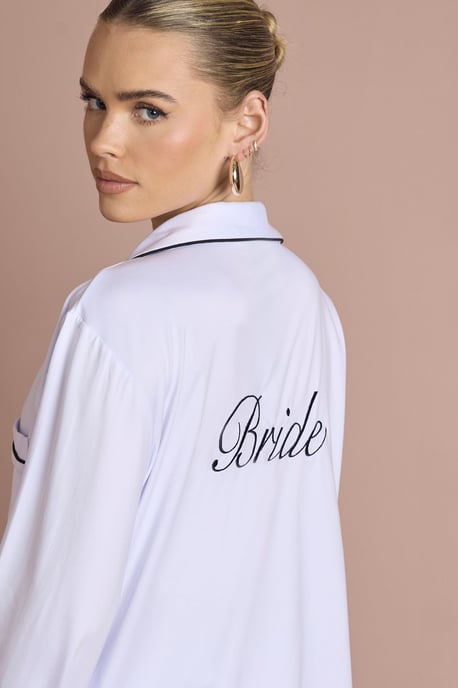 Bridal 'Bride' Jersey Embroidered Long Sleeve Shirt & Trousers Pyjama Set - Image 4