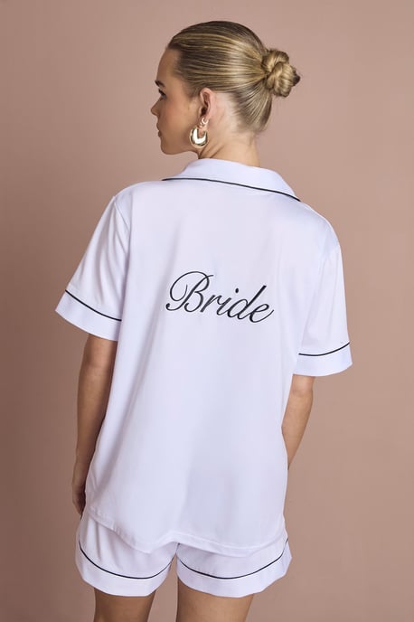 Bridal 'Bride' Jersey Embroidered Short Sleeve Shirt & Short Pyjama Set - Image 3