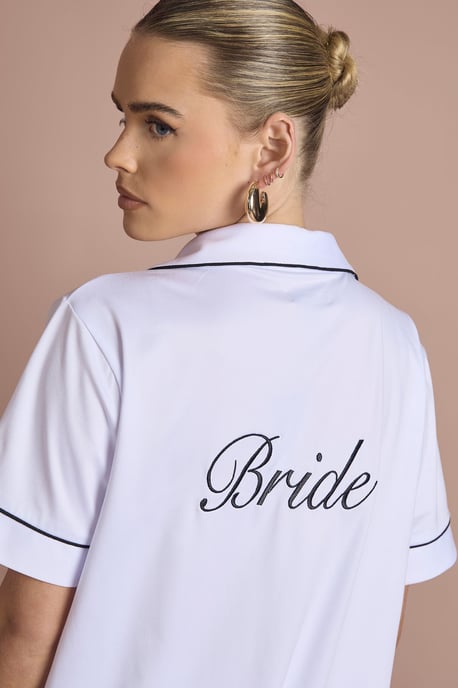 Bridal 'Bride' Jersey Embroidered Short Sleeve Shirt & Short Pyjama Set - Image 4