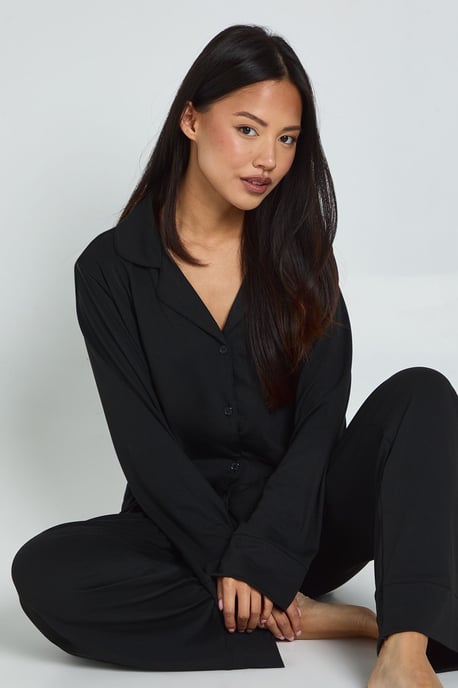 Petite Soft Touch Button Through Shirt and Trouser Pyjama Set - Image 3