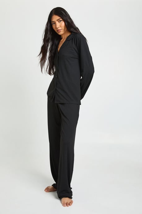 Tall Soft Touch Button Through Shirt and Trouser Pyjama Set - Image 1