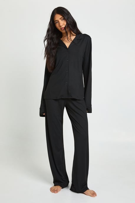 Tall Soft Touch Button Through Shirt and Trouser Pyjama Set - Image 3