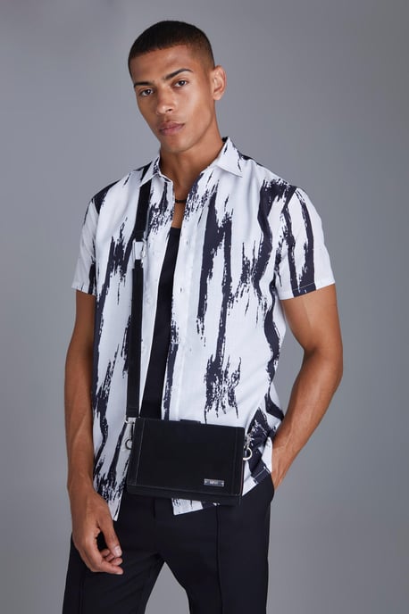 Short Sleeve Slub Large Scale Abstract Regular Fit Shirt - Image 1