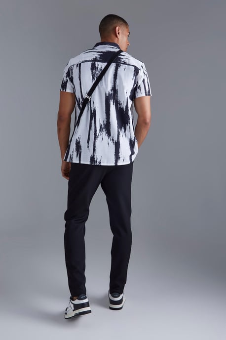 Short Sleeve Slub Large Scale Abstract Regular Fit Shirt - Image 2