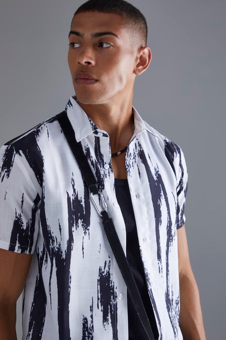 Short Sleeve Slub Large Scale Abstract Regular Fit Shirt - Image 3