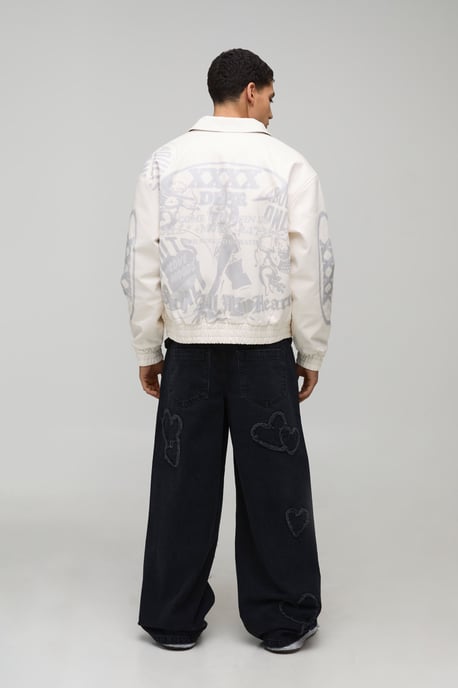 Boxy Fit PU Printed Graphic Varsity Jacket - Image 2