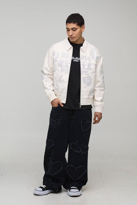 Boxy Fit PU Printed Graphic Varsity Jacket - Image 4