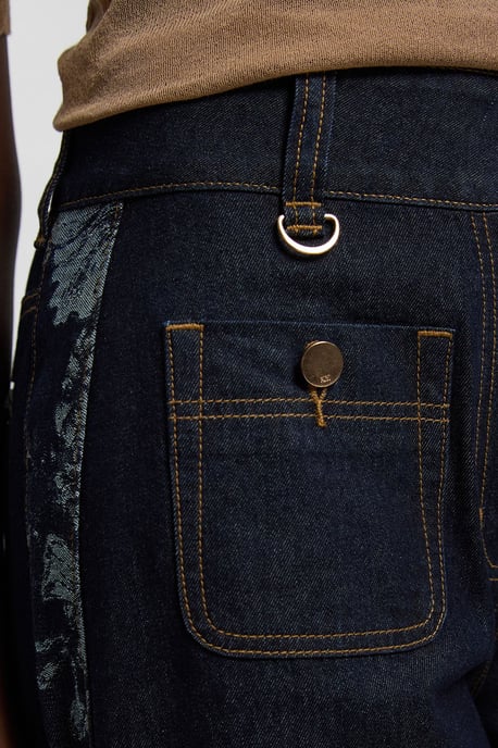Denim & Jacquard Contrast Wide Leg Jean - Image 4