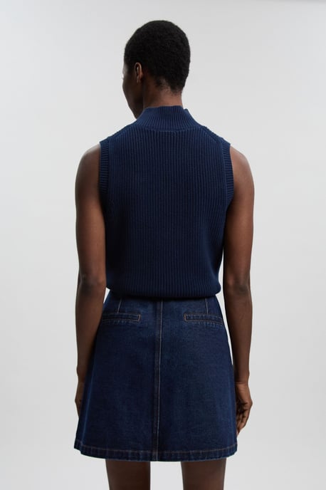 Denim Button Front Mini Skirt - Image 4