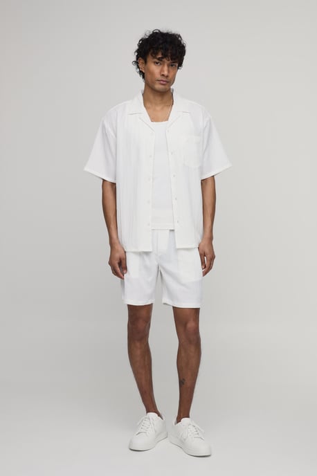 Oversized Short Sleeve Irregular Pleat Shorts Set - Image 4