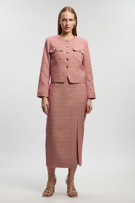 Tailored Check Pencil Midi Skirt - Image 1