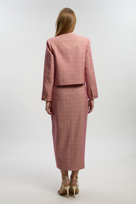 Tailored Check Pencil Midi Skirt - Image 5
