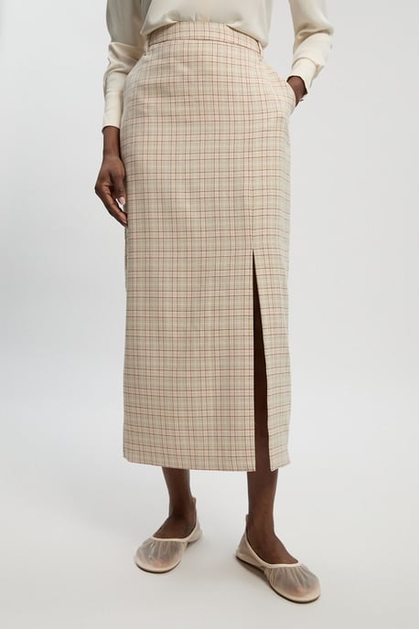 Tailored Check Pencil Midi Skirt - Image 2