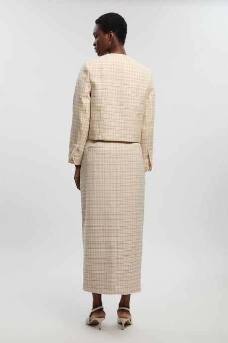 Tailored Check Pencil Midi Skirt - Image 5