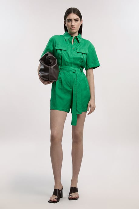 Viscose Linen Woven Belted Playsuit - Image 1