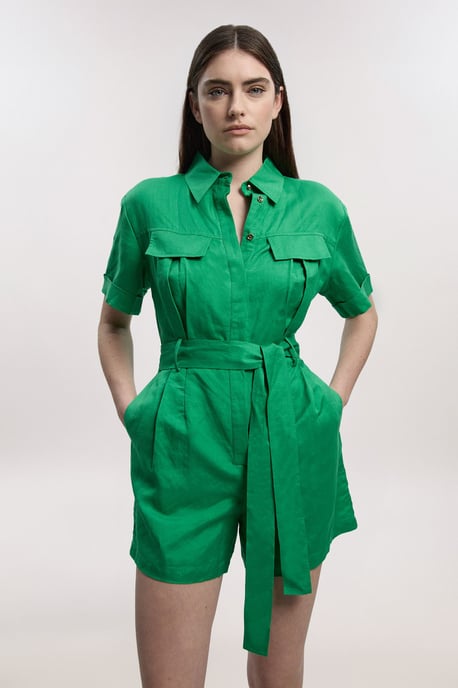 Viscose Linen Woven Belted Playsuit - Image 2